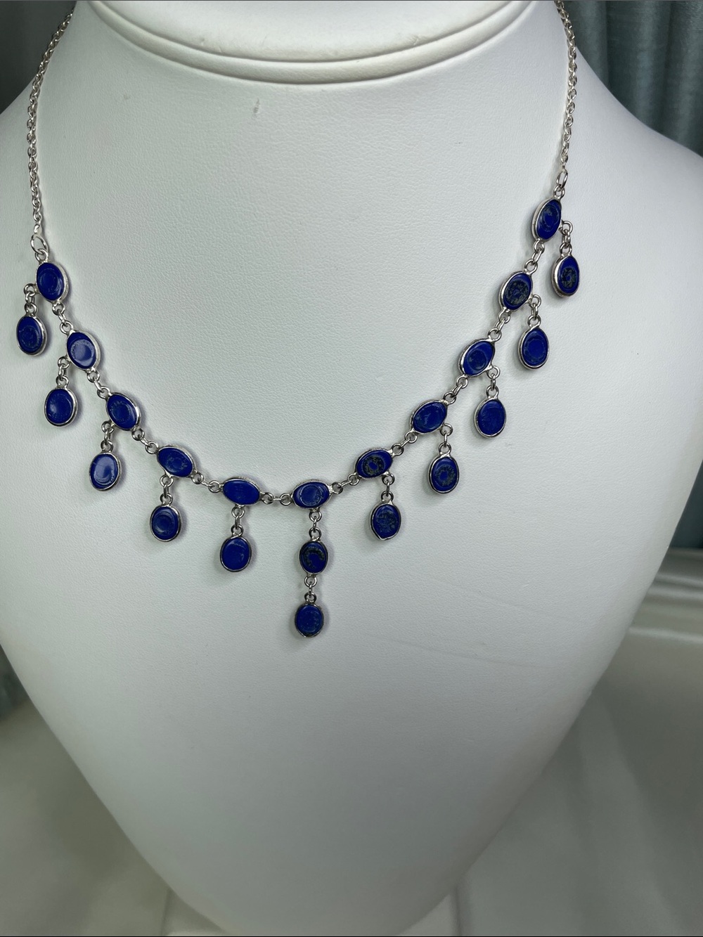 Silver Lapis lazuli Dangle Pendant Necklace - Women Jewelry
